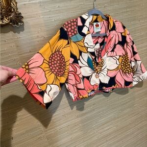 FARM Rio Colorful Floral Crop Blouse
